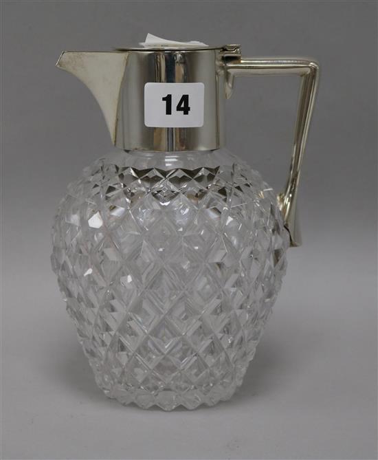 A silver plated mounted claret jug by Mappin & Webb, 18.5cm.